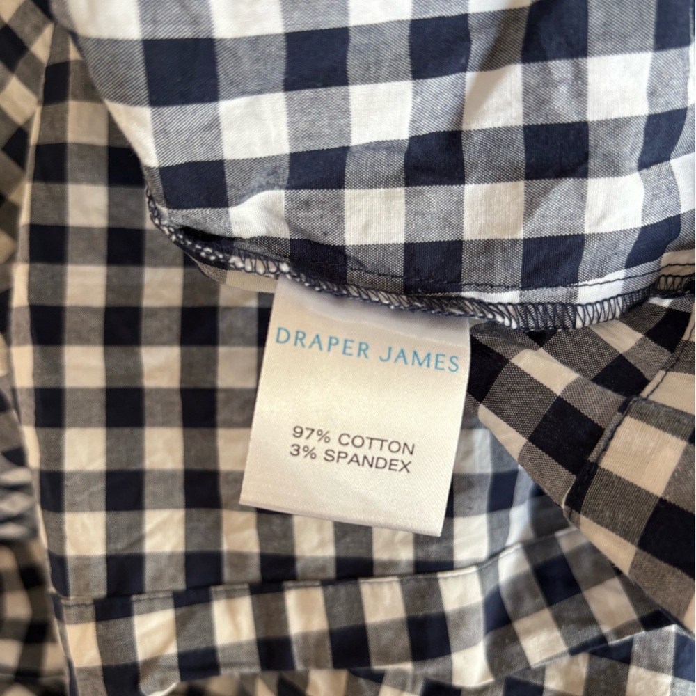 Draper James Wanda Navy Blue and White Checkered Gingham 3/4 Sleeve Cotton Dress - Picture 8 of 9